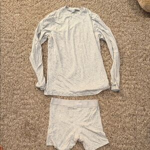 SKIMS Women's Long Sleeve Top & Boxer Short Set - Light Gray